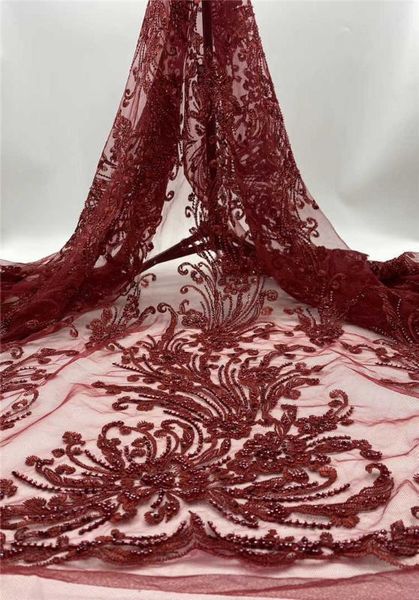 

new arrivals 2020luxury hand made heavy beaded lace fabric for wedding dresses lace 5yards/pieces wine, Pink;blue