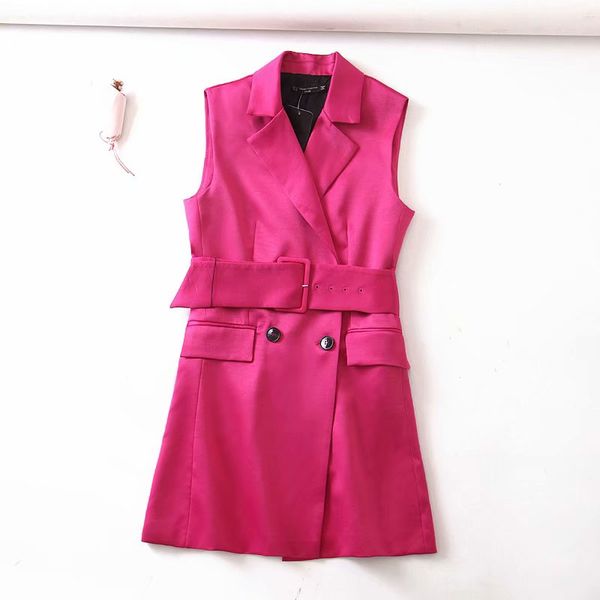 

bella philosophy silky jacket women sleeveless jacket vests women elegant tailored collar tie belt waistcoat vest, Black;white