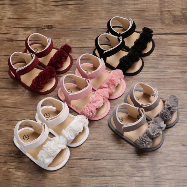 

newborn summer baby crib shoes soft bottom anti-slip shoes footwear tri-flowers infant girl