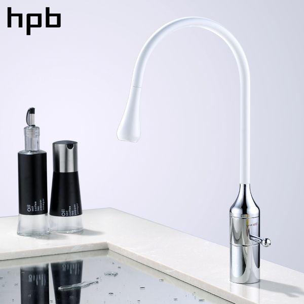 

hpb brass chrome rotatable kitchen water tap single handle sink mixer and cold faucet white color contemporary style ifd004