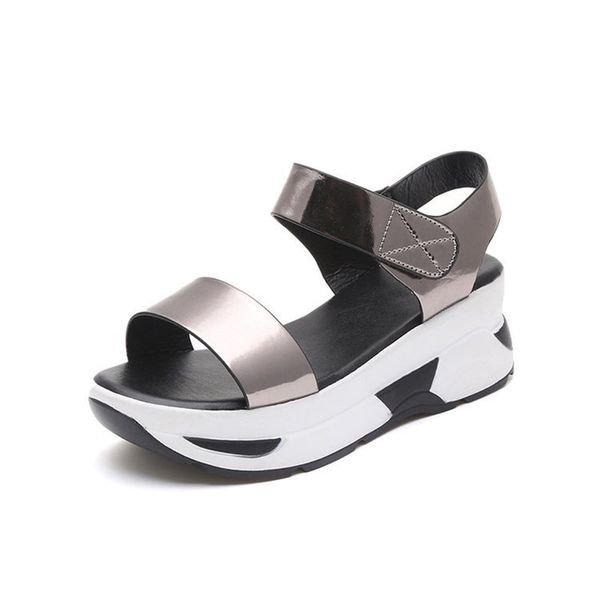 

сандалии лета 2019 женские дикий прилив свободного покроя туфли на платформе женщины мода пляж обувь удобные женщин клинья сандалии студент, Black