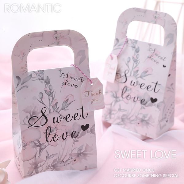 

portable wedding candy box paper party gift bag chocolate sweets package bags with handle