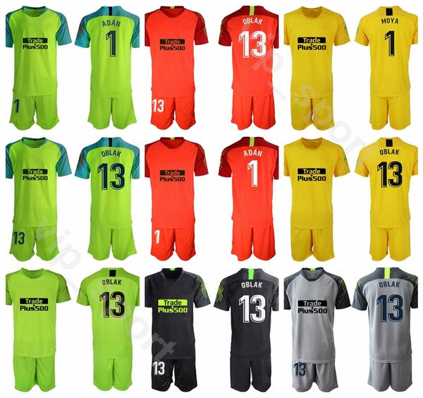 

2019 2020 Goalie Soccer 13 Jan Oblak Jersey Set Men Goalkeeper GK 1 Antonio Adan 1 MOYA Football Shirt Kits Uniform Custom Name