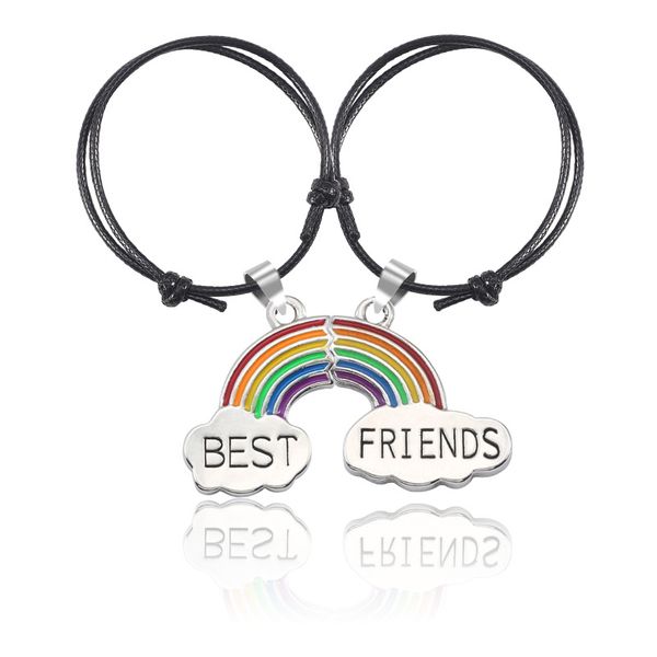 

rainbow friends bracelets for women girl retro leather rope adjustable size bangles bff forever soul sister jewelry gift, Golden;silver