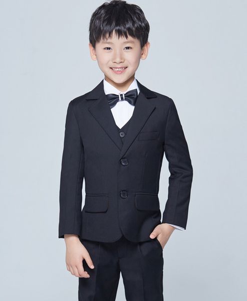 

boy suit notch lapel custom made black kid suit wedding /prom/dinner/leisure/show children suit ( jacket+pants+vest+shirt+tie ) m1340
