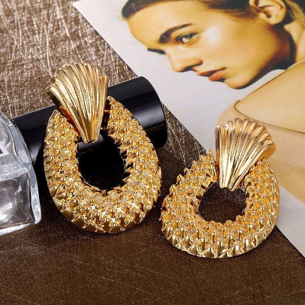 

Fashion New Retro Alloy Geometric Earrings Europe And America Earrings Oval Texture Pattern Punk Wind Metal Earrings Accessories