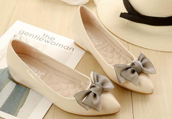 

2019 women's shoes in spring and autumn with new style slope heel pointed end bowknot @45, Black