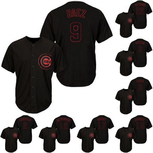 

Chicago 9 Javier Baez 12 Kyle Schwarber 17 Kris Bryant 18 Ben Zobrist 22 Jason Heyward 27 Addison Russell Cubs Baseball Jerseys Black S-XXXL