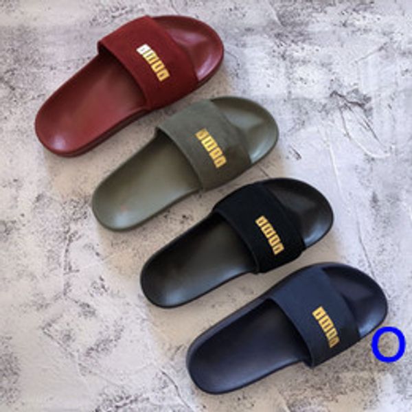 

2019 rihanna leadcat suede slippers designer sandals luxury slide summer fashion wide flat slippery sandals slipper flip flop size 35-45, Black