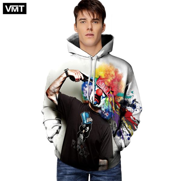 

vmt 2017 new fashion men/women hoodies with cap print gun clown hooded hoody sweatshirt 3d lovely tracksuits, Black