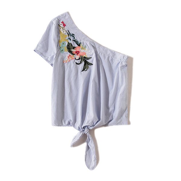 

summer women embroidery off shoulder casual short sleeve t-shirt, White