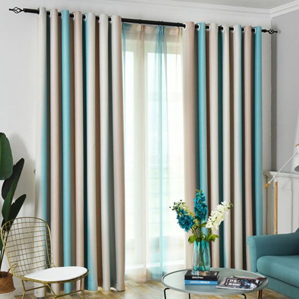 

blackout hanging striped window curtain tulle colorful rainbow nordic style elegant drapes shading modern living room home decor