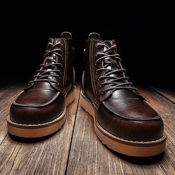 

men's boots men's autumn brand lace up comfortable fashion shoes 2019 new classic outdoor leather casual boots men, Black