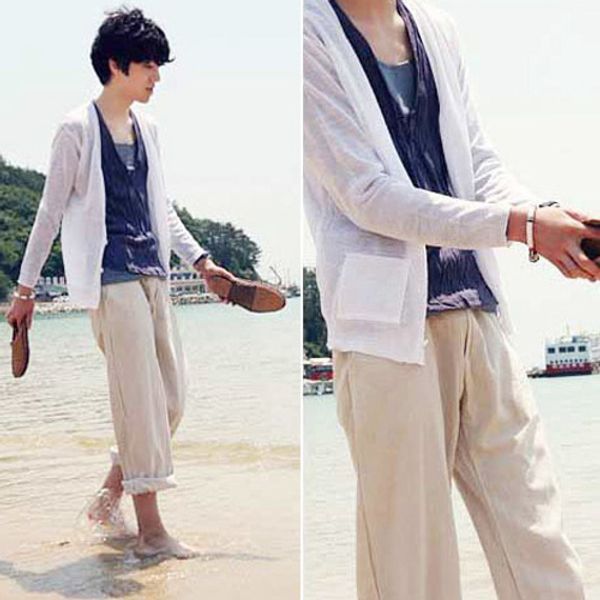 

5 colors pants long trousers outdoor korean men's loose causal breathable linen fashionable, Black
