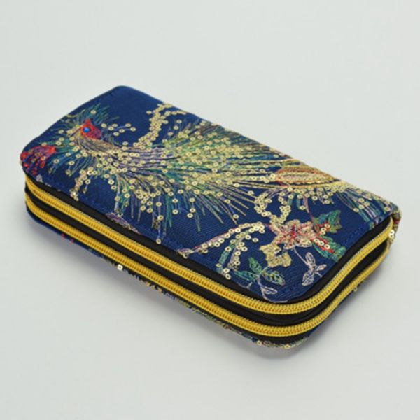 

national wind double-sided embroidery high-end features peacock embroidery long zipper hand take change mobile phone bag