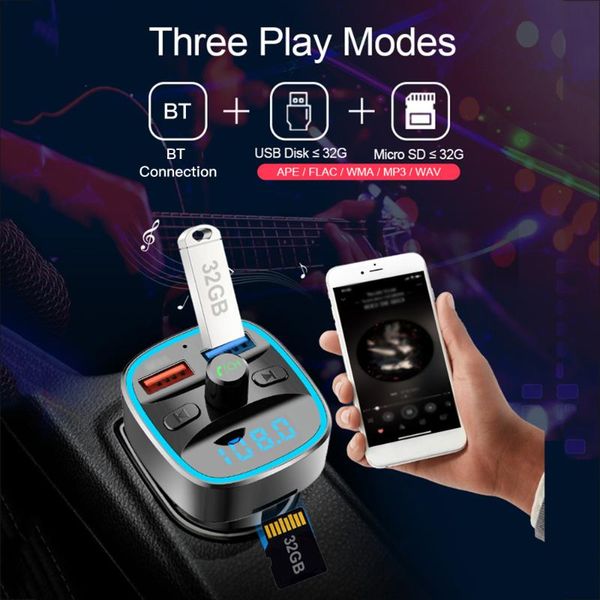 

t25s car mp3 player multi-function bt5.0 fm transmitter dual usb chargers support hands-tf card u disk music play