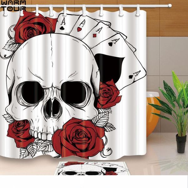 

warm tour custom skull and poker decorative waterproof fabric bathroom shower curtains set 12 hooks mildewproof
