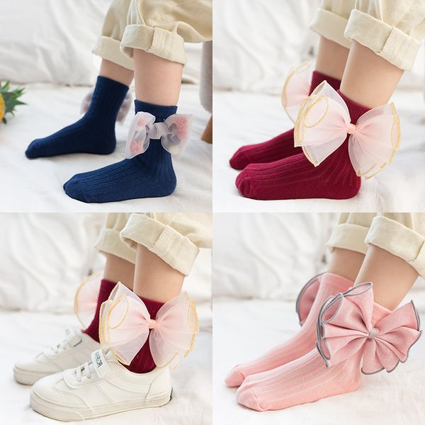 

girl socks cotton autumn slim children bow lovely lace socks girl baby, Pink;yellow