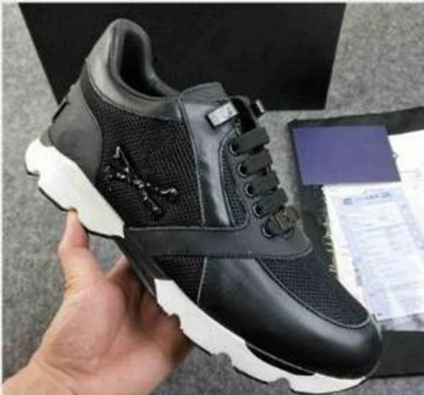 

2019 arrive white sneaker-platform mens shoes 201783 stars luxury layer leather of rivet skulls casual men shoes, Black