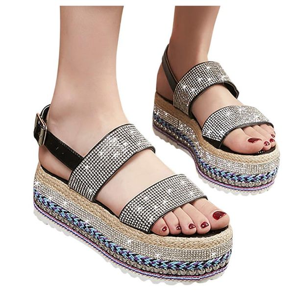 

women sandals 2020 female shoes woman peep-toe buckle crystal comfortable sandals slip-on platform female sandalias, Black