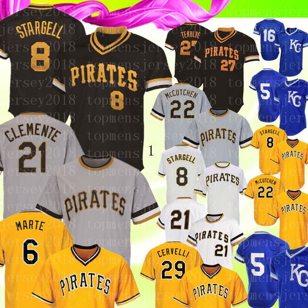 

Retro Pittsburgh 21 Pirates Roberto Clemente 8 Willie Stargell 6 Starling Marte 27 Tekulve 29 Cervelli Jersey 13 Salvador Perez Jackson 2019