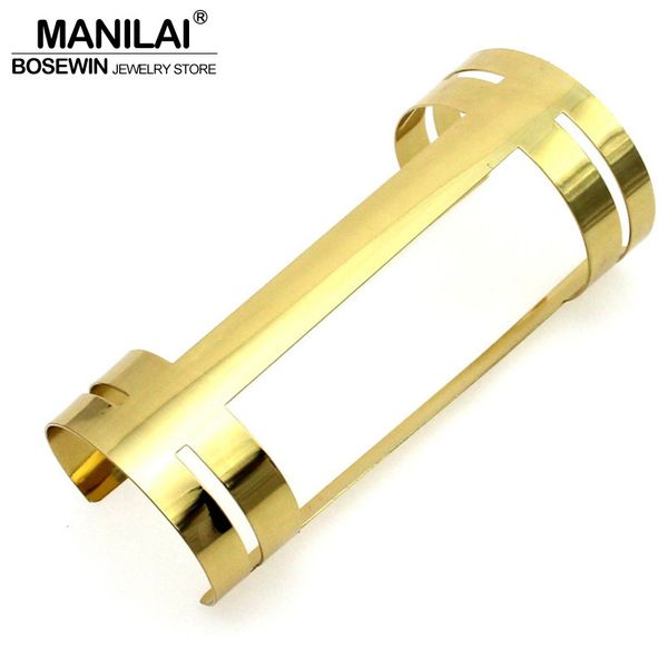 

manilai long alloy big cuff bangle fashion open t bracelet for women statement jewelry femme show accessories manchette bl384, Black