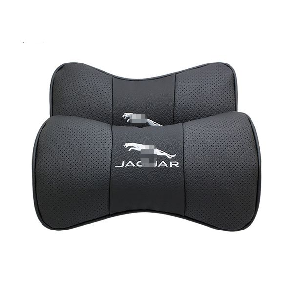 

2pcs car headrest pillow black leather look seat neck rest cushion for jaguar