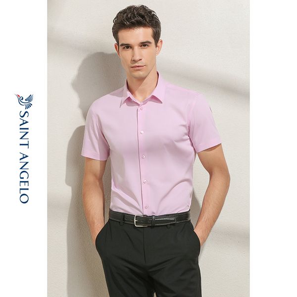 

men's casual shirts summer business short sleeve shirt slim pink square collar top, White;black