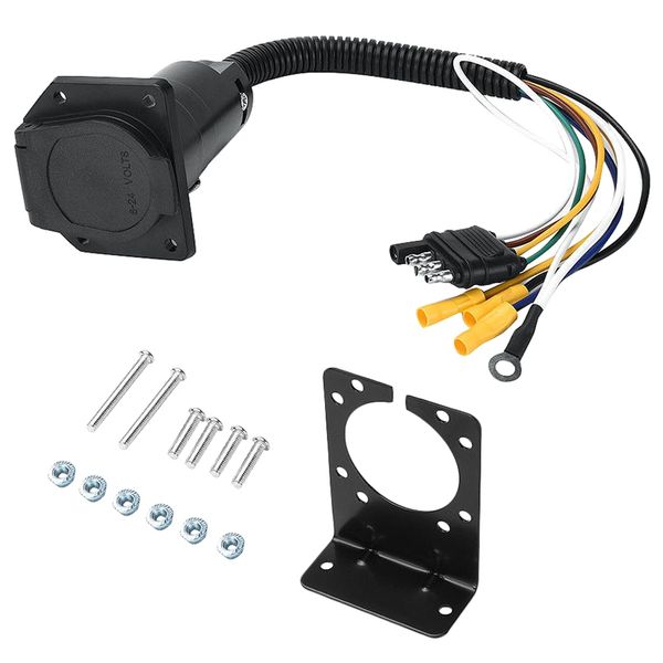 

4-way flat to 7-way round rv vane wiring adapter plug for car truck trailer hitch