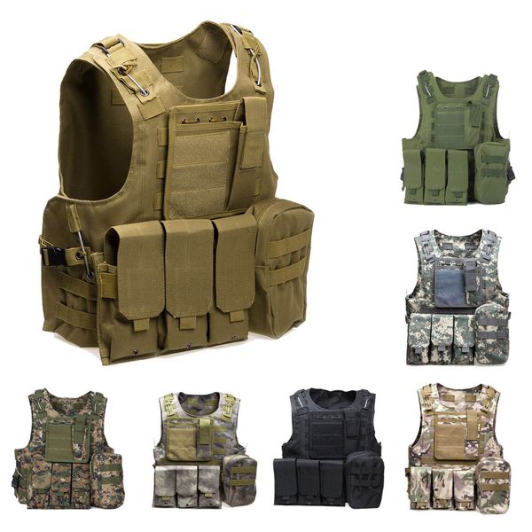 

outdoor tactical vest amphibious battle molle waistcoat combat assault plate carrier vest hunting protection, Camo;black