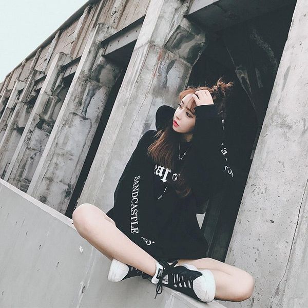 

women oversize hoodie harajuku autumn winter girls pullover long sleeve nyz shop, Black