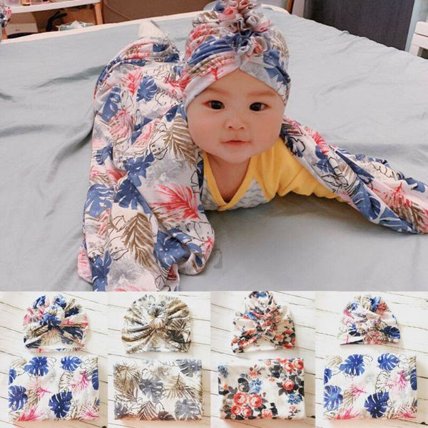 

cotton soft baby newborn boy girl floral swaddle wrap blanket sleeping bag cloth +hat set 2pcs