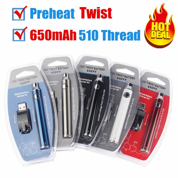 

Верхний подогрев EVOD Twist 650mAh ego C Аккумулятор Twist Vision2 VV Переменное напряжение Регулируемая электронная сигарета Сигареты Распылители Картриджи