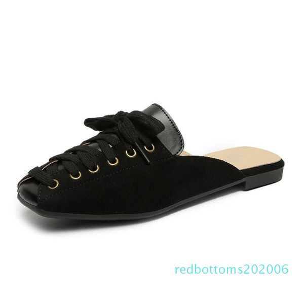 

women's flat bottom fashion baotou female slippers 2020 new lazy half slippers fashion wild female sandals and m709 r06, Black