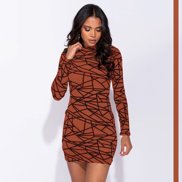 

Februaryfrost 2020 Women Round Neck Long Sleeve Chaotic Print Mesh Sheer Club Dresses Fashion Mini Party Bodycon Dress