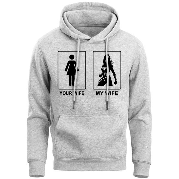 

мужчины толстовки ваша жена моя жена crewneck hoodie зимы ватки теплые толстовки мужские пуловер hoody весёлые спортивная толстовки, Black