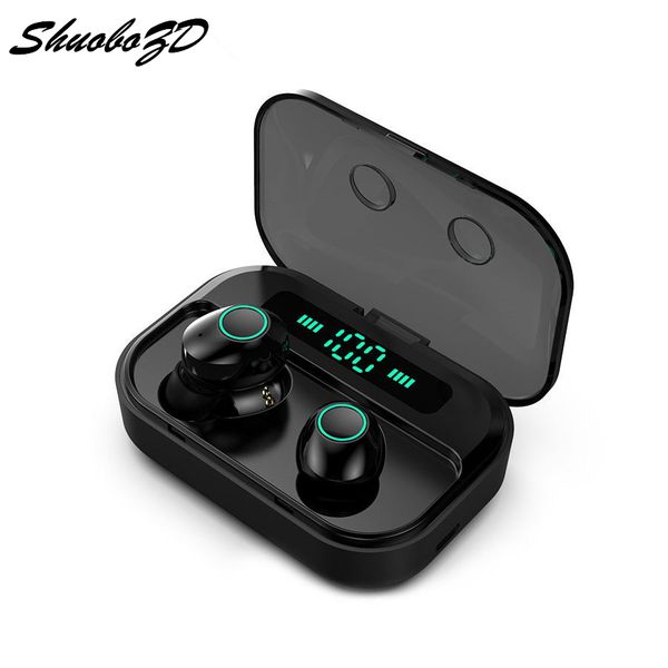 

shuobozd m7 tws bluetooth 5.0 earphone wireless headphones power display sport stereo cordless earbuds headset with charging box