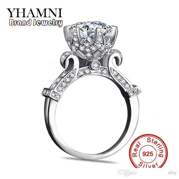 

yhamni original 100% pure 925 sterling silver ring with 1 carat sona cz diamond flower ring original design ring jewelry xj2902, Slivery;golden