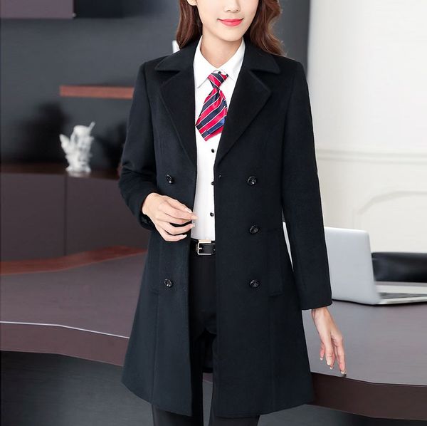 

2019 winter clothes short wool coats women woolen jackets fashion double-breasted cardigan jacke elegant plus size 6xl#3, Black