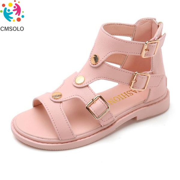 

cmsolo children's shoes girls sandals new fashion soft open toe little princess roman shoes rear zipper size 26-35 footwear pink t20042, Black;red