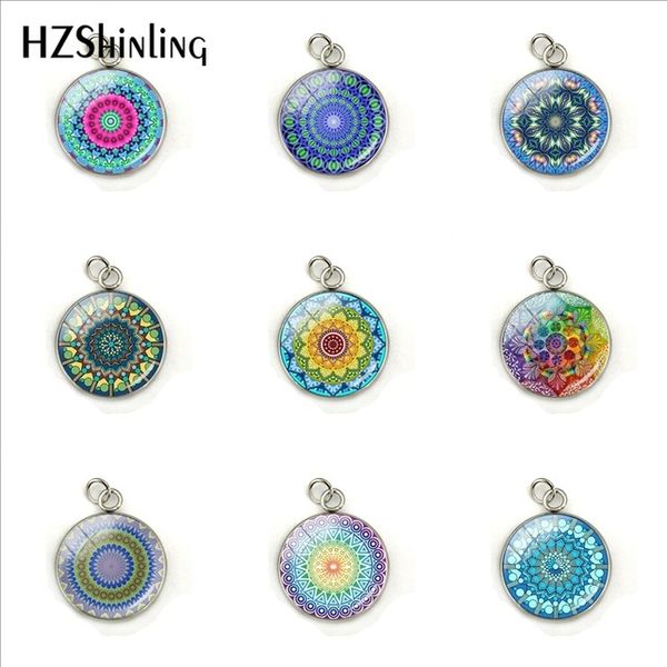 

new bright mandala design colorful jewelry charms glass cabochon handmade stainless steel plated pendant accessories gifts, Bronze;silver