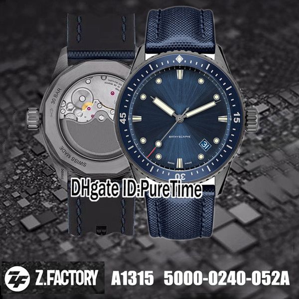 

новый zf пятьдесят fathoms батискаф 5000-0240-o52a a1315 автоматическая мужские часы ceramic синий циферблат на синий парус-холст ремешок лу, Slivery;brown