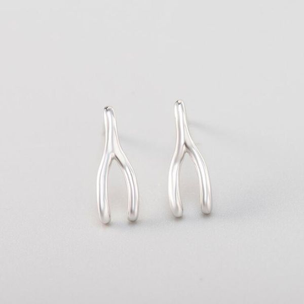 

100% 925 sterling silver stud earrings for women statement korean wish bone earring party gifts jewelry, Golden;silver