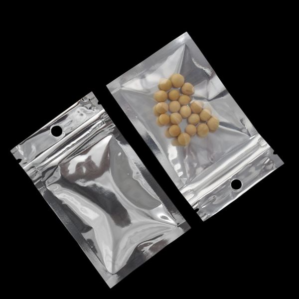 

7*13cm aluminum foil front clear zip lock mylar foil packing bags reusable with hang hole packing pouches for snack dry food 200pcs/lot