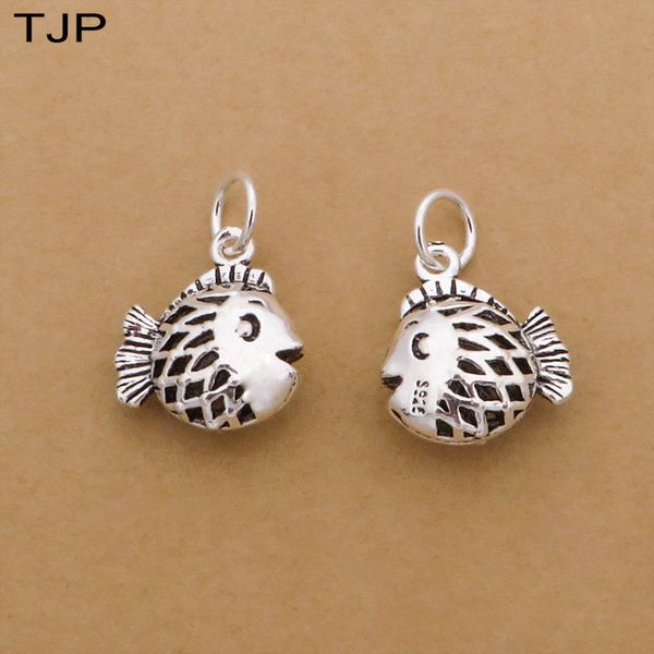 

tjp s925 silver accessories pure silver fish pendant handmade beads handmade bracelet accessories, Blue;slivery