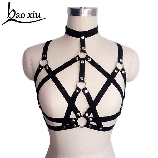 

новая мода гот женщина chest металл o кольцо шипованного ремня подвязка клетки бандаж белье бюст бюстгальтер черный аксессуары y200501, Black;brown