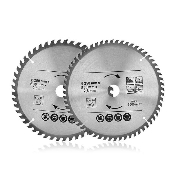 

2pcs circular saw blade 250mm 48t & 60t tct saw disc blade 30mm bore