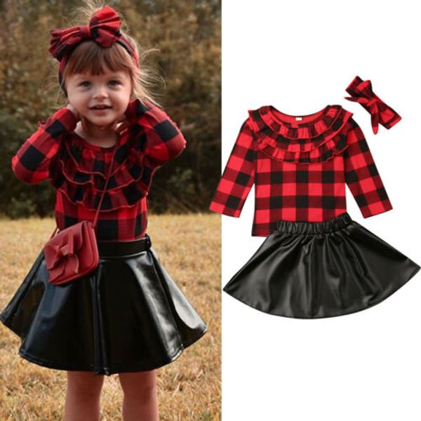 

3шт малышей детская одежда baby girl plaid с длинным рукавом юбка туту костюмы, White