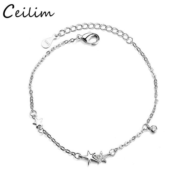 

fashion lucky star bracelet for lady women girls silver pentagram zircon crystal chain bracelet with star charm jewelry gifts, Black