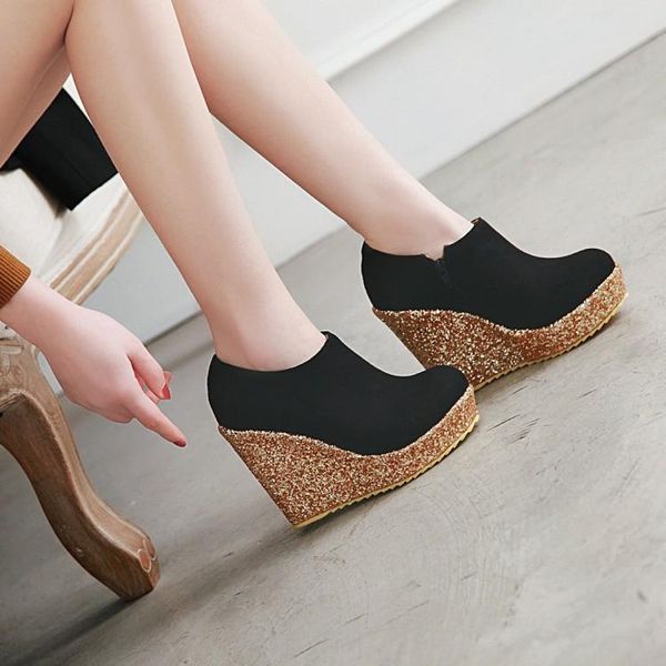 

wedges shoes woman wedding pumps women ladies platform heels super high bride red black lady spring/autumn zip round toe